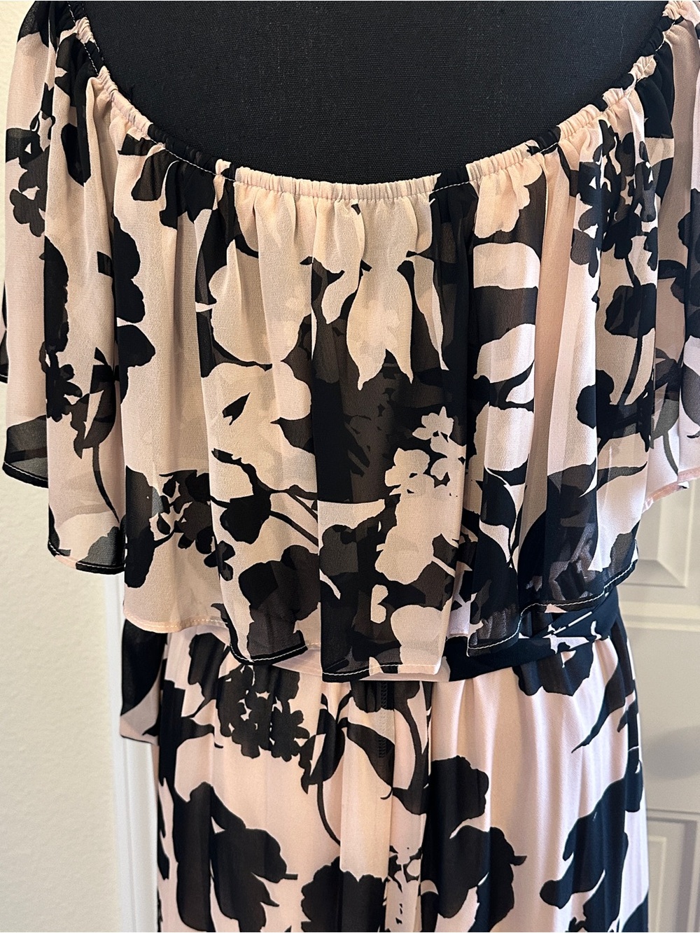 Premier Floral Off-Shoulder Maxi Dress in Black and Blush
